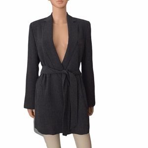 RENE LEZARD open gray pinstriped jacket with tie belt